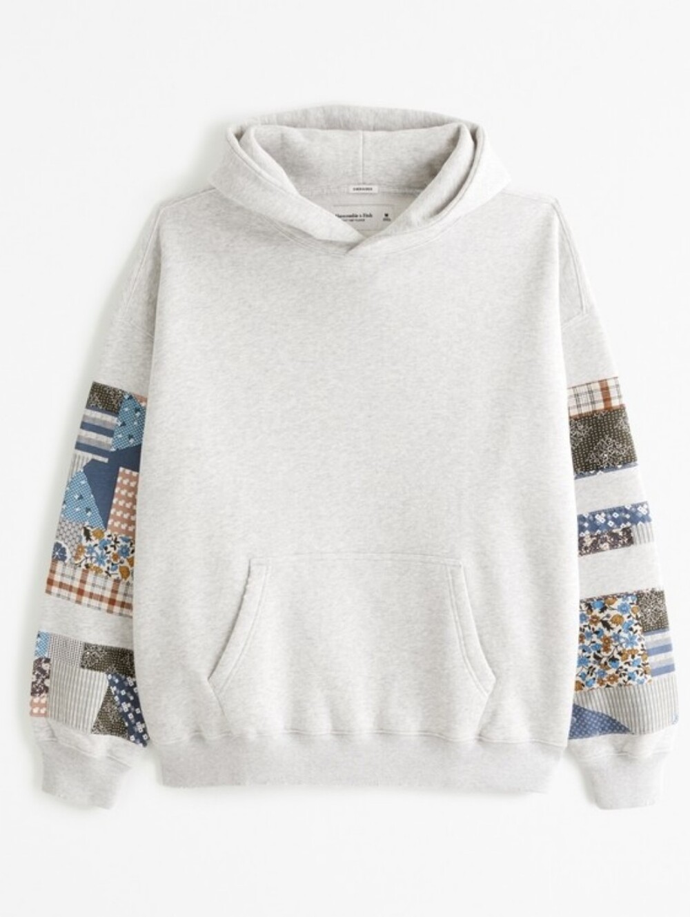 NEW Abercrombie & Fitch Light Gray Hoodie with Patchwork Sleeves Sz Small